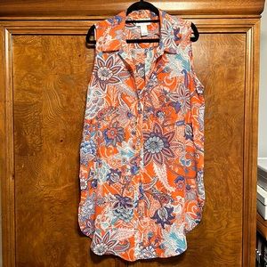 Coral floral print on long shirt.